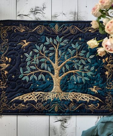 Emerald Isle Tree Quilted Placemat — Lush Green Celtic Tree Design, Durable Quilting for Heat Protection, Machine-Washable Table Accent