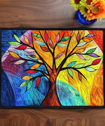 Sacred Grove Quilted Placemat — Stained-Glass Tree Design, Premium Quilting, Heat-Protective & Machine-Washable Table Accent for Elegant Homes