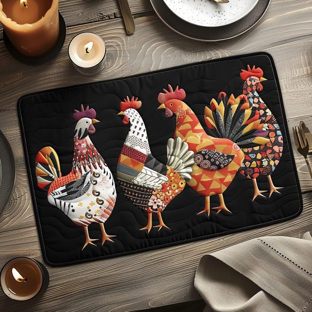 Cozy Coop Quilted Placemat - Rustic Chicken Table Runner-Style Mat for Dining, Heat-Resistant, Machine Washable Gift for Pet Lovers
