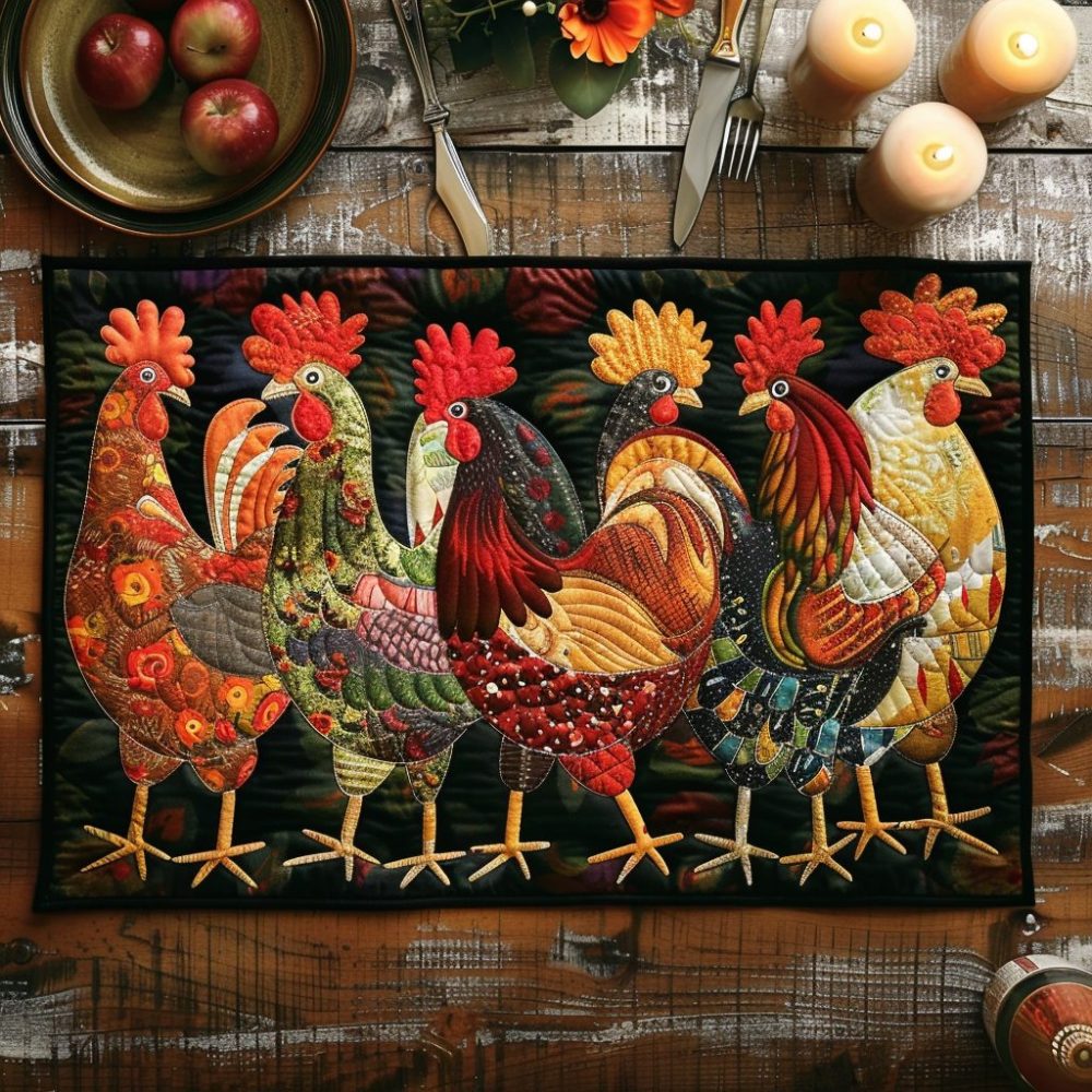 Rustic Roost Night Quilted Placemat — Country Bird Silhouette Table Accent For Farmhouse Dining & Cozy Evenings By The Hearth