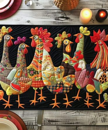 Charming Chicken Quilted Placemat - Farmhouse Hen Table Mat for Kitchen, Nighttime Design, Machine Washable & Non-Slip Backing