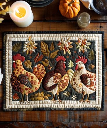 Barnyard Beauties Quilted Placemat — Farm Animal Table Decor, Playful Rooster & Cow Design, Durable Cotton, Easy Care, Kitchen Accent