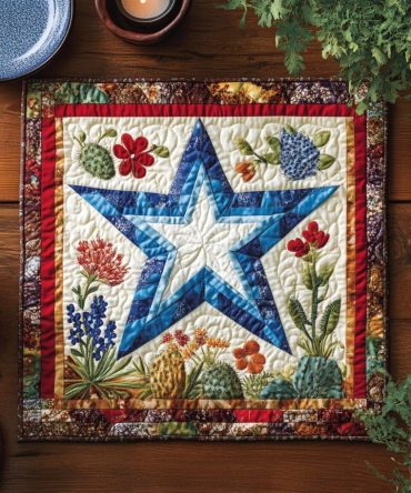 Bluebonnet Blooms Quilted Table Placemat – Texas-Inspired Floral Cotton Mat For Kitchen & Dining, Stain-Resistant, Machine-Washable Accent