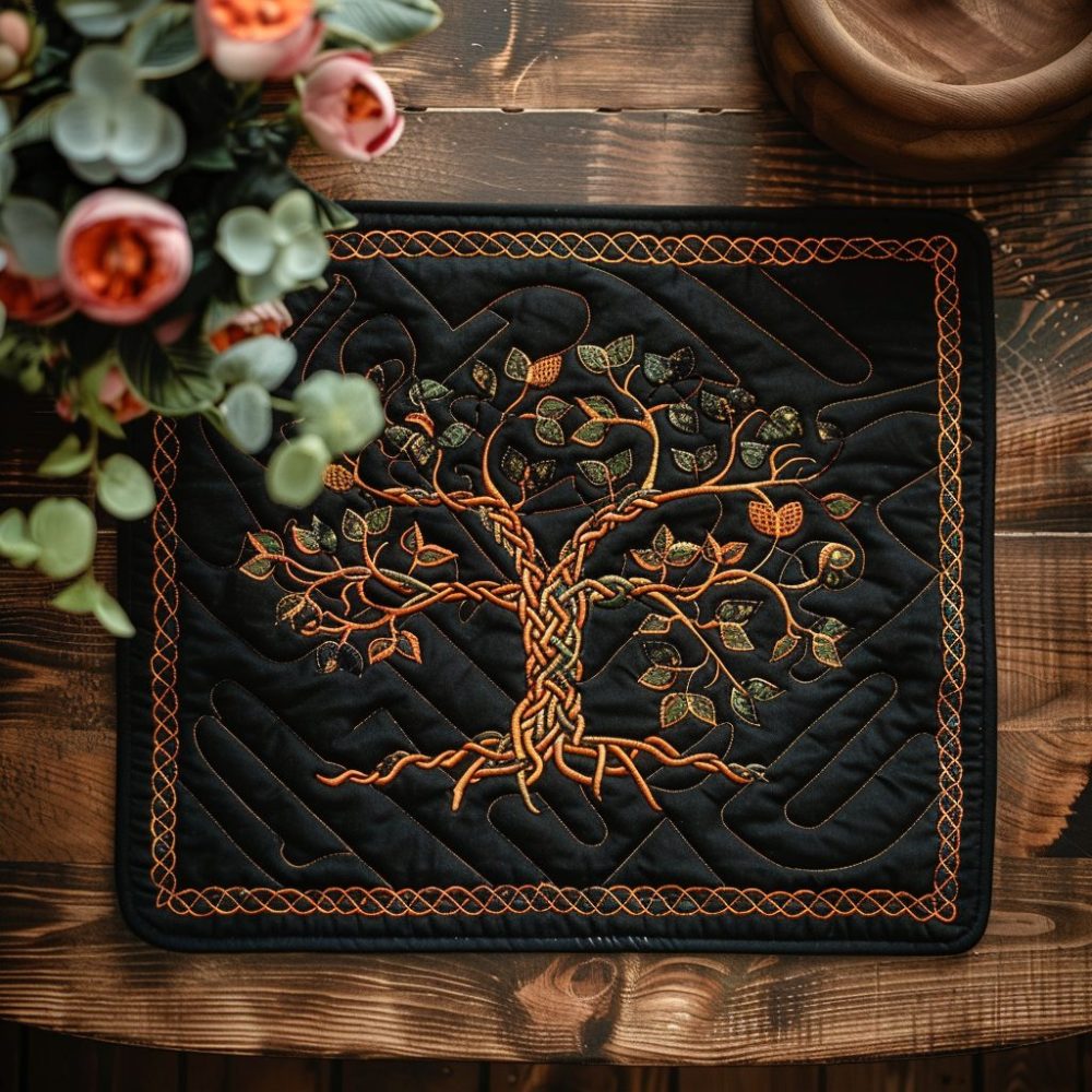 Ancient Grove Quilted Placemat — Vintage-Inspired Forest Table Mat, Durable Quilted Dining Protector, Machine Washable Cozy Table Accent