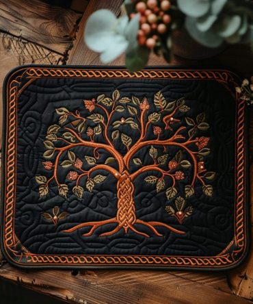 Gaelic Heritage Tree Quilted Placemat — Celtic Tree of Life Table Mat, Handcrafted-Style Quilted Cotton for Timeless Decor