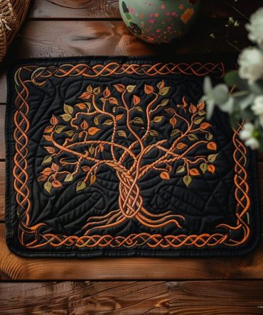 Old World Tree of Life Quilted Placemat — Vintage Celtic Table Accent, Durable Quilting, Machine Washable, Elegant Heirloom-Style Dining