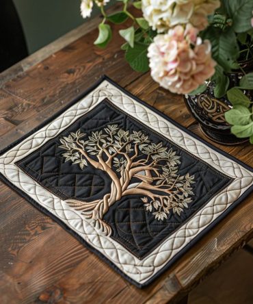 Timeless Celtic Knot Tree Quilted Placemat — Intricate Knotwork Table Mat, 12X18 Cotton Quilted Accent For Elegant Rustic Tables
