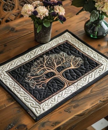 Antique Celtic Tree Quilted Placemat — Heritage-Inspired Table Mat, Intricate Knotwork Design, Durable Quilting, Machine-Washable