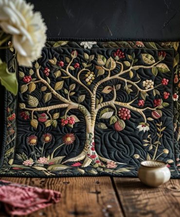 Classic Gaelic Tree Quilted Placemat — Celtic Tree Of Life Table Accent, 12X18 Cotton Quilted Mat For Traditional & Rustic Settings