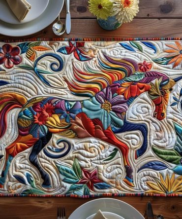 Painterly Horse Quilted Placemat — Artistic Equestrian Table Mat, Creative Horse-Themed Dining Decor, Machine-Washable Accent