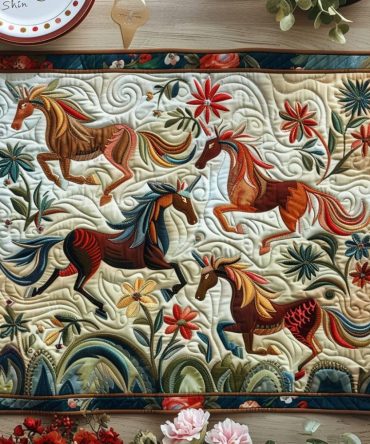 Mystical Steeds Artistic Quilted Placemats — Vibrant Fantasy Horse Table Decor, Soft Cotton, Padded Protection, Easy-Care Home Accent
