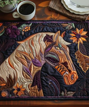 Vibrant Equestrian Quilted Placemat — Premium Horse Art Table Decor, Durable Cotton Blend, Machine-Washable & Heat-Resistant Dining Accent