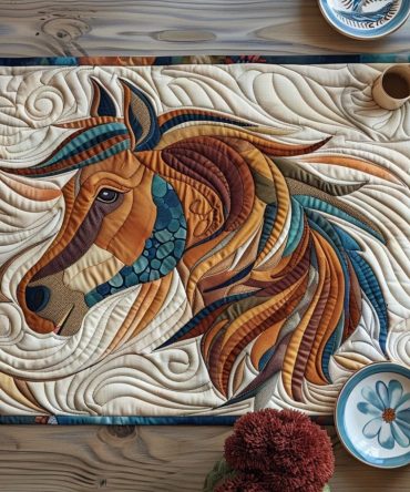 Equine Art Quilted Placemat — Contemporary Horse Table Mat, Stylized Equestrian Dining Decor, Durable Quilted Kitchen Accent