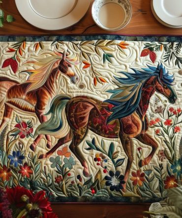 Artistic Mystical Steeds Quilted Placemat — Enchanting Mythical Horse Table Mat, Premium Quilted Cotton for Fantasy-Inspired Dining & Gifts