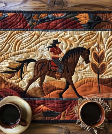 Heritage Native-Inspired Horse Quilted Placemat — Rustic Tribal Equine Design, Quilted Cotton Table Accent for Boho & Southwestern Kitchens