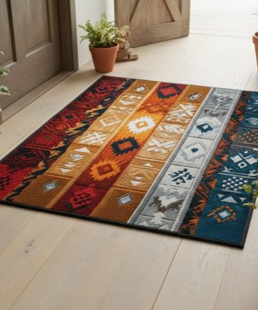 Southwestern Striped Welcome Mat — Durable Indoor/Outdoor Doormat, Weather-Resistant Entry Rug For Porch, High-Traffic Areas