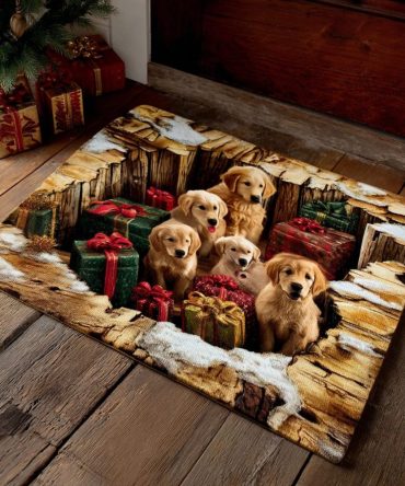 Gift Den Goldens Welcome Mat — Golden Retriever Holiday Doormat, Pet Lover Entry Rug With Lively Festive Design, Durable Non-Slip & Easy-Care Mat