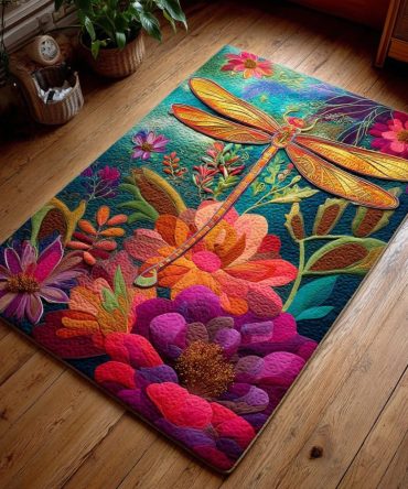Blossom Symphony Dragonfly Area Rug — Whimsical Floral & Dragonfly Accent Rug For Living Room, Bedroom Or Kids’ Space, Soft