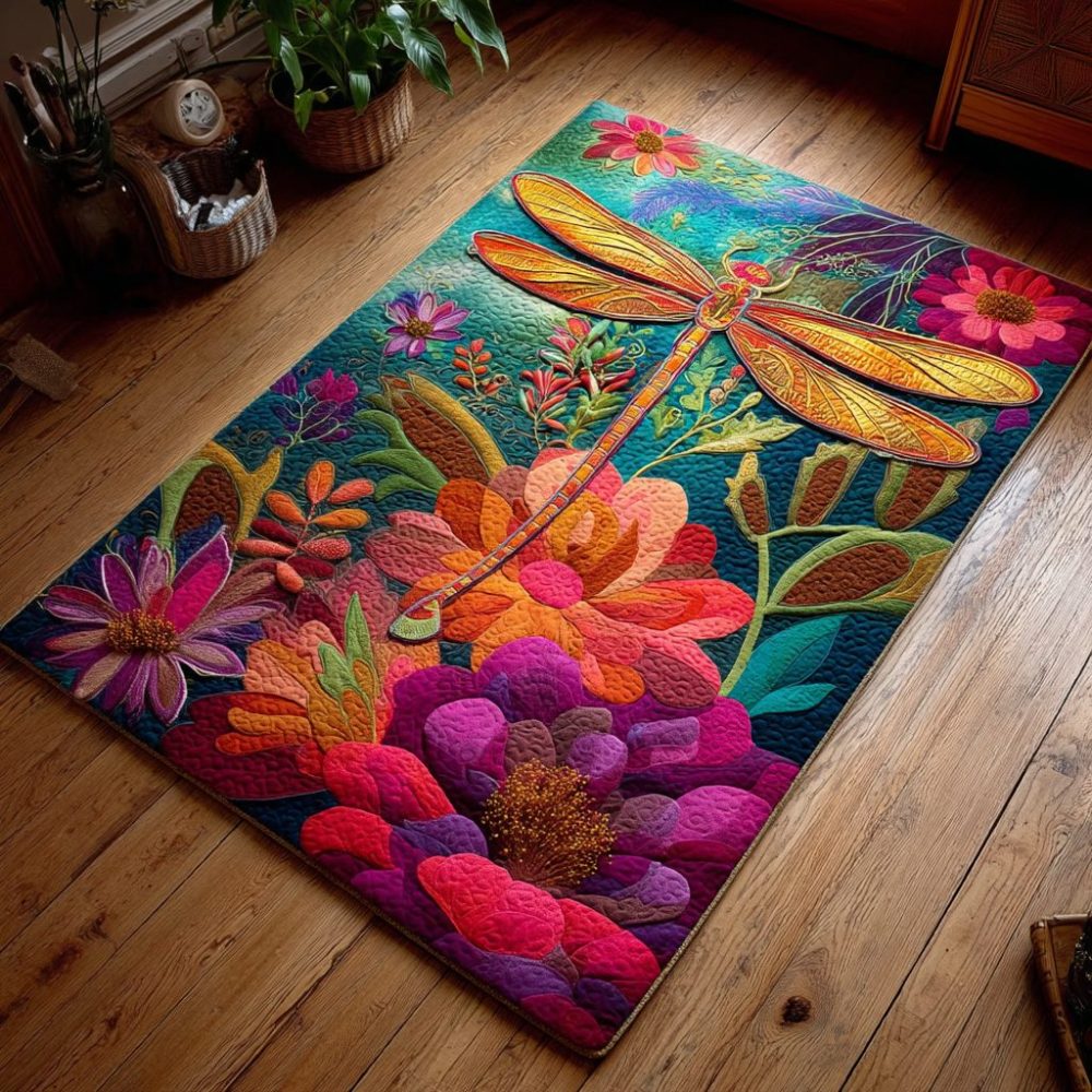 Blossom Symphony Dragonfly Area Rug — Whimsical Floral & Dragonfly Accent Rug For Living Room, Bedroom Or Kids’ Space, Soft