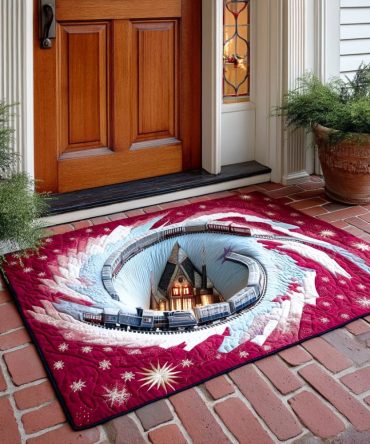 Steam Holiday Train Doormat — Vintage Locomotive Seasonal Welcome Mat, Durable Non-Slip Front Door Rug, Festive Holiday Decor