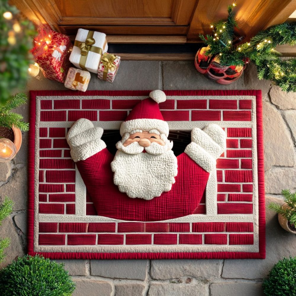 Santa Night Festive Doormat — Starlit Santa Welcome Rug For Holiday Entryways, Durable Weather-Resistant Non-Slip Mat, Cheerful Seasonal Porch Accent