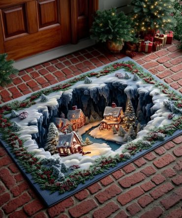 Jolly Christmas Village Welcome Mat — Festive Holiday Doormat With Cozy Village Scene, Durable Weatherproof Entry Rug, Non-Slip For Porch & Foyer