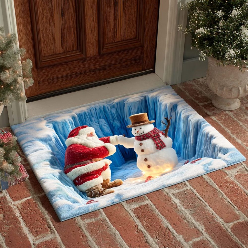 Santa & Snowman Holiday Welcome Mat — Festive Christmas Doormat With Santa Claus And Snowman, Weather-Resistant Non-Slip Porch Rug, Cheerful Seasonal Accent
