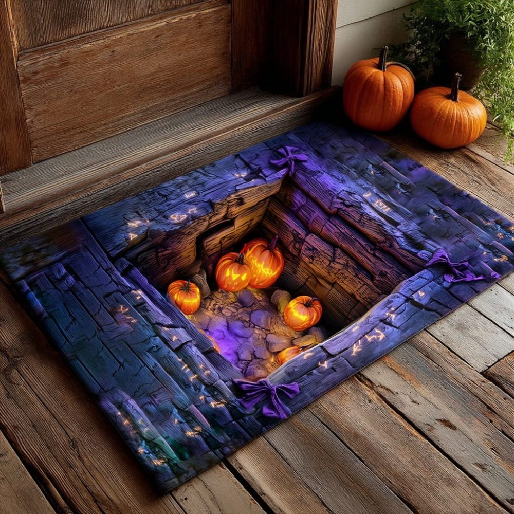 Haunted Pumpkin Pit Halloween Doormat — Spooky Pumpkin Entrance Mat, Durable Outdoor/Indoor Welcome Rug With Non-Slip Backing For Trick-Or-Treaters