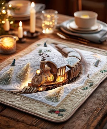 Vintage Steam Train Christmas Quilted Placemat — Festive Holiday Table Decor For Family Dinners & Seasonal Entertaining, Retro Toy Motif