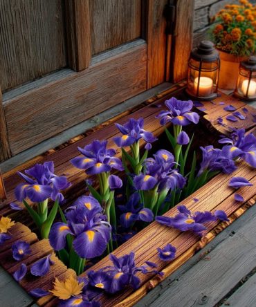 Iris Garden Floral Welcome Doormat – Lush Botanical Coir Mat With Iris Artwork, Outdoor Porch Rug With Non-Slip Backing For Elegant Entryways