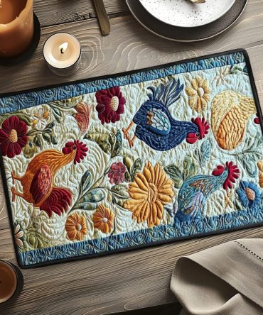 Rustic Rooster Quilted Placemat For Farmhouse Tables — Heavy-Duty Cotton Blend, Stain-Resistant & Machine Washable, Country Kitchen Decor