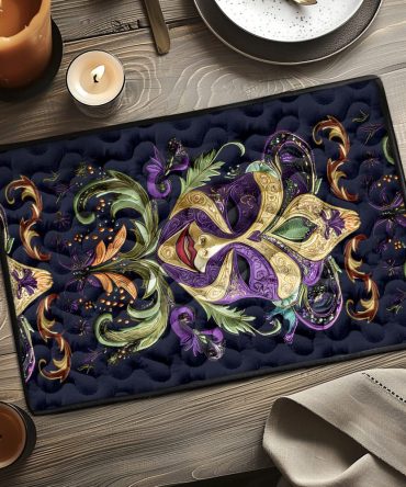 Masked Majesty Quilted Placemat — Bold Abstract Design In Rich Colors, Cotton Blend Quilting Machine Washable Table Accent For Modern Decor