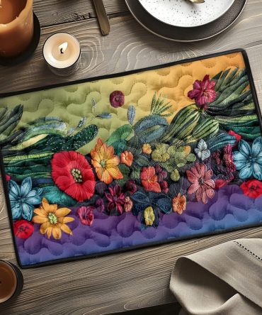 Desert Bloom Quilted Placemat — Southwestern Floral Table Mat in Earthy Tones, Reversible Quilted Design, Heat-Resistant Padding, Durable & Washable