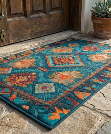 Turquoise Mesa Southwestern Doormat — Vibrant Outdoor Coir Entry Rug, Durable Non-Slip Porch Mat For Boho, Desert & Southwestern Home Styles