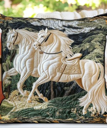 Golden Gallop Quilted Pillow Cover — Elegant Equestrian-Themed Decorative Throw Pillowcase With Metallic Accents, Soft Quilted Texture, Durable