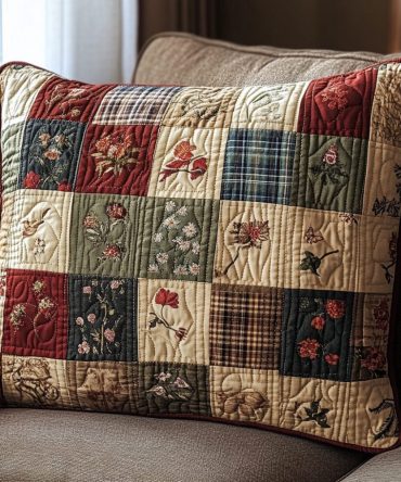 Classic Patchwork Quilted Pillow Cover - Patchwork Decorative Sham For Country Cottage Bedrooms, Soft Cozy Accent, Easy-Care