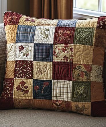 Classic Patchwork Quilted Pillow Cover — Timeless Patchwork Pattern With Soft Quilting, Durable Stitched Sham With Hidden Zipper, Cozy Vintage-Country Accent For Any Room