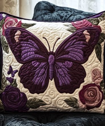 Butterfly Garden Quilted Throw Pillow Cover - Vibrant Butterfly Decorative Pillowcase For Living Room, Soft Cotton Accent