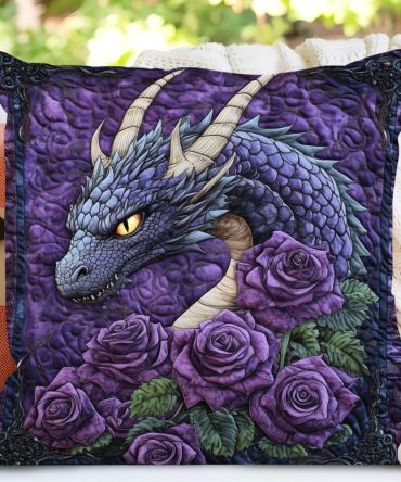 Dragon Violet Quilted Accent Pillow Cover — Mystical Purple Decorative Cushion, Plush Reversible Design For Sofa, Bed & Study