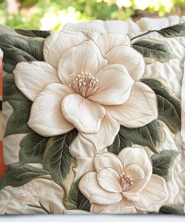 Delicate Bloom Quilted Decorative Pillow Cover — Elegant Lace-Inspired Floral Accent In Soft Cotton-Blend For Classic Interiors
