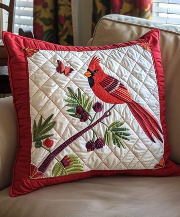 Scarlet Harmony Quilted Throw Pillowcase — Stylish Red Accent Cover For Bedroom & Living Room , Luxury Texture, Durable, Easy Care