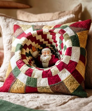 Festive Santa Parade Quilted Pillow Cover — Premium Christmas Throw Pillow Case For Sofa, Soft Quilted Sham With Hidden Zipper, Holiday Accent
