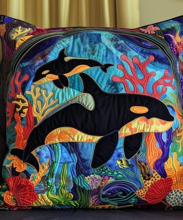 Aquatic Abundance Quilted Cushion Cover - Vibrant Ocean Print Throw Pillowcase For Beach House, Breathable Fabric & Easy Care