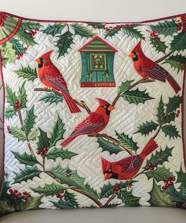 Feathered Flame Quilted Accent Pillow Cover — Vibrant Red Throw Case For Living Room & Bedroom , Soft Texture, Zip Closure, Durable
