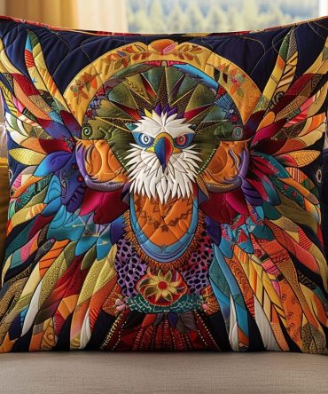 Eagle Spirit Guardian Quilted Pillow Cover — Bold Patriotic Eagle Accent Cushion, Durable Cotton Blend For Rustic & Lodge Decor