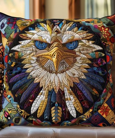 Sky Ruler Quilted Decorative Pillow Cover — Regal Avian Motif Throw Pillowcase, Soft Cotton For Elegant Living & Bedroom Decor
