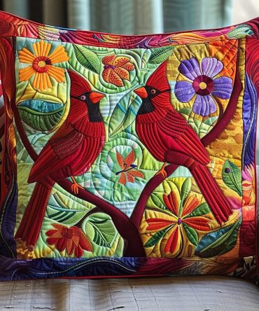 Sunset Scarlet Quilted Throw Pillow Cover — Warm Red Accent Cushion Case For Living Spaces , Plush Quilting, Fade-Resistant, Easy Care