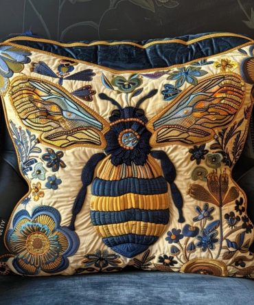 Golden Bee Quilted Accent Pillow Cover – Luxe Bee Print Decorative Pillowcase, Soft Cotton-Blend, Reversible, Easy Care & Gift-Ready