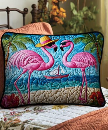 Flamingo Paradise Tropical Quilted Pillow Cover — Vibrant Cotton Decorative Pillow Sham, Lightweight, Hypoallergenic & Machine-Washable