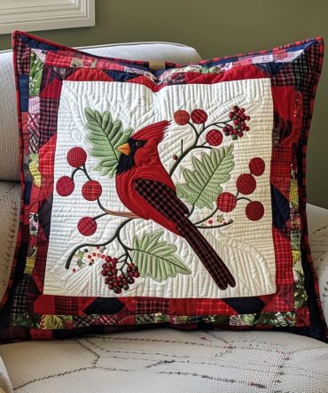 Vermilion Vista Quilted Pillow Cover — Scenic Red Accent Throw Case For Home Decor , Luxurious Quilting, Soft Cotton-Blend, Zippered